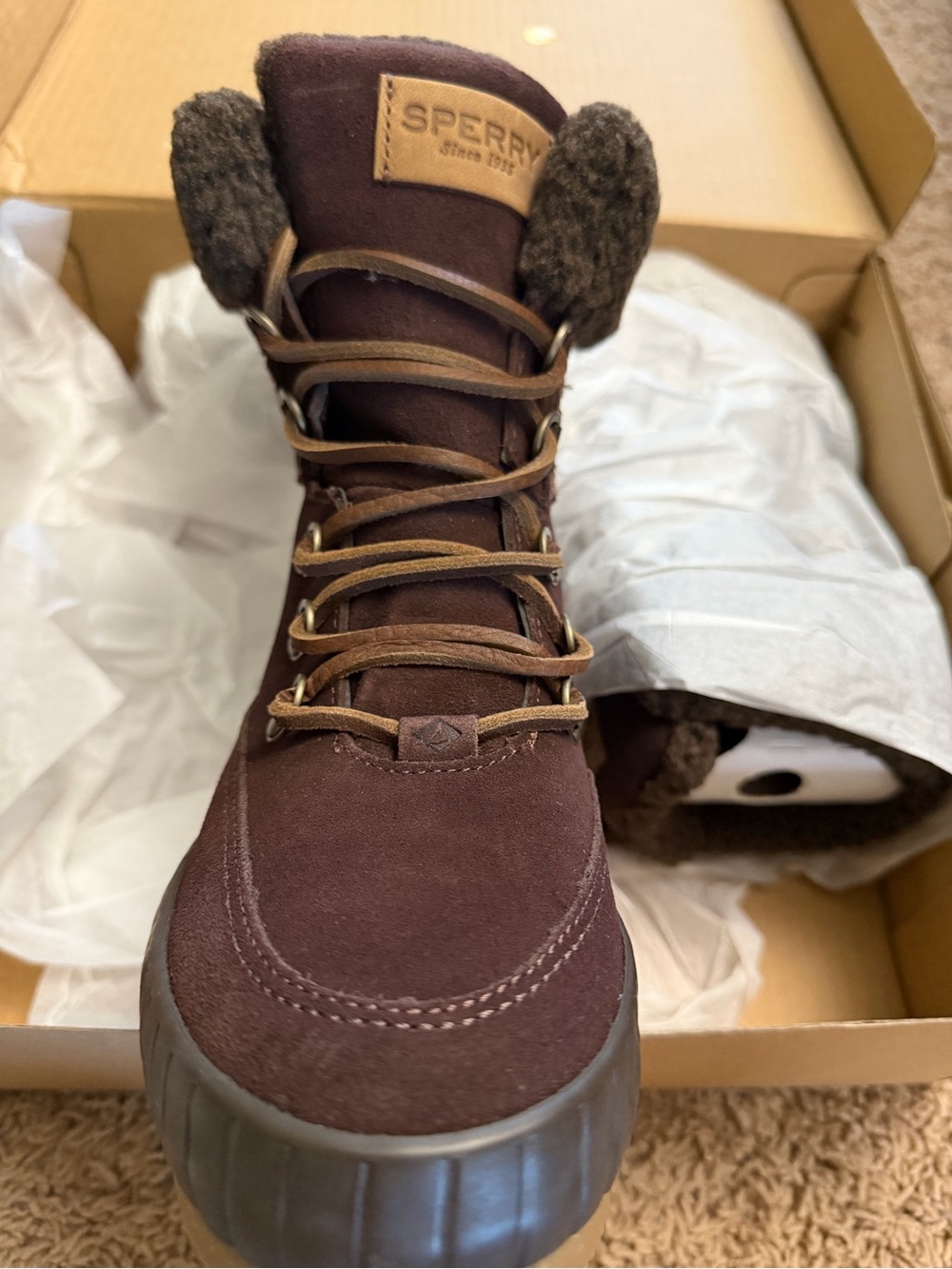 Sperry Dark Brown Suede Lace-Up Winter Boot sz 7